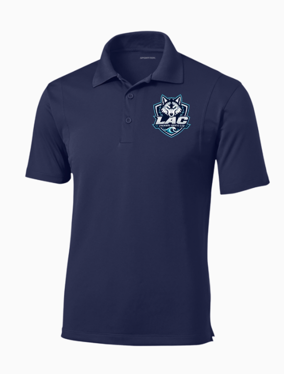 LAC Lynchburg Aquatic Club Team Embroidered Mens Moisture Wick Polo - White or Navy