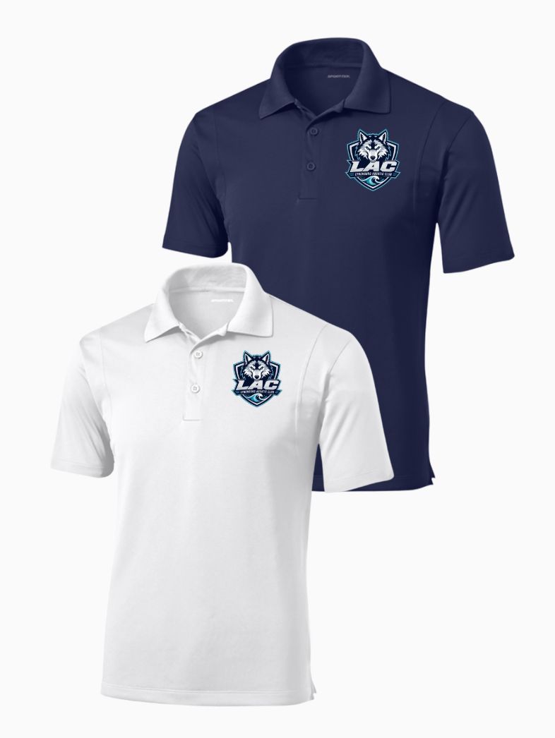 LAC Lynchburg Aquatic Club Team Embroidered Mens Moisture Wick Polo - White or Navy LAC Lynchburg Aquatic Club Team Embroidered Mens Moisture Wick Polo - White or Navy