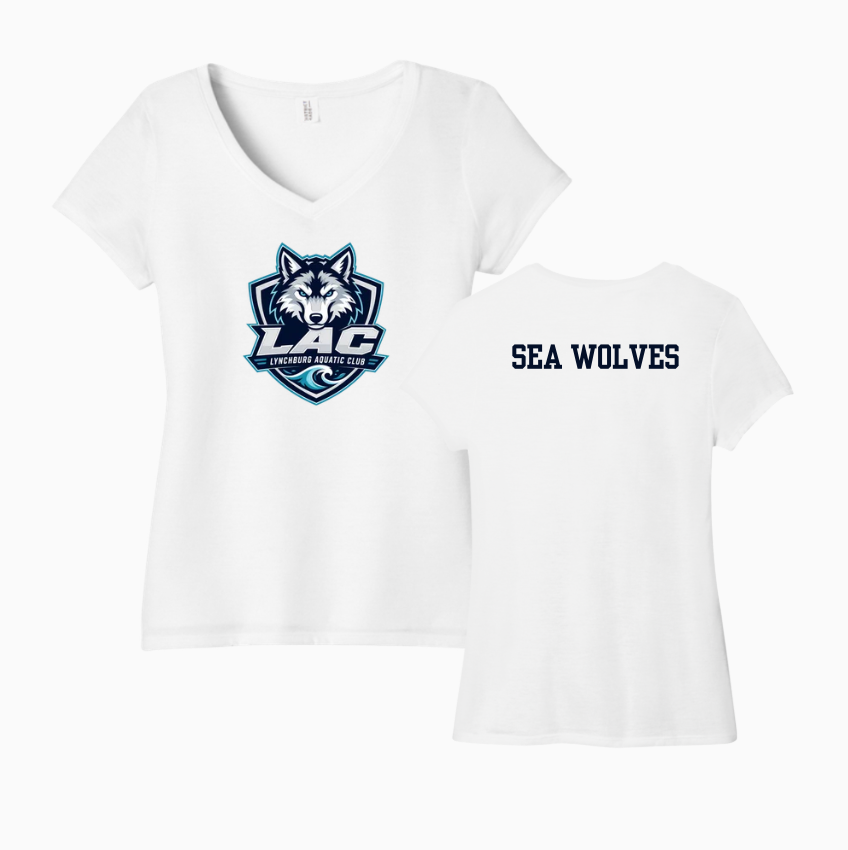 LAC Lynchburg Aquatic Club Ladies V-NECK T-Shirt - White, Navy or Navy Frost - Adult Ladies