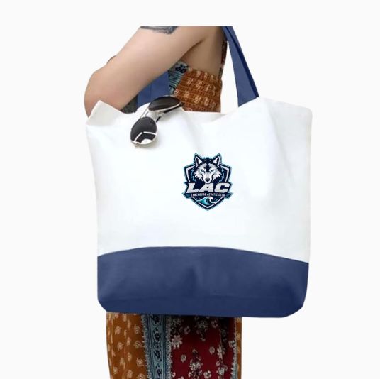 LAC Lynchburg Aquatic Club Canvas Tote Bag - White & Navy - Embroidered Logo LAC Lynchburg Aquatic Club Canvas Tote Bag - White & Navy - Embroidered Logo