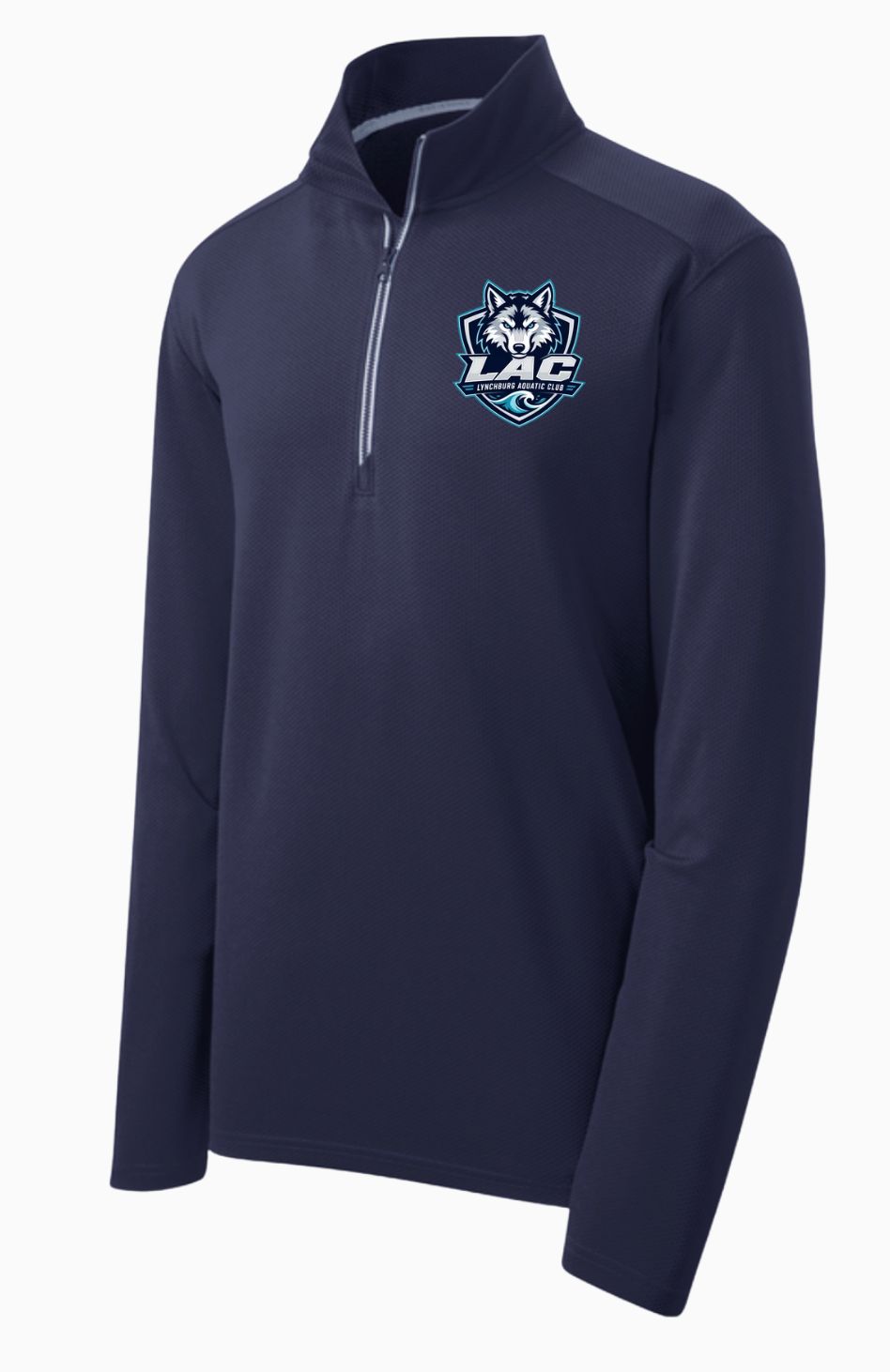 LAC Lynchburg Aquatic Club Embroidered Mens Moisture Wicking 1/4 Zip Pull Over - Navy LAC Lynchburg Aquatic Club Embroidered Mens Moisture Wicking 1/4 Zip Pull Over - Navy