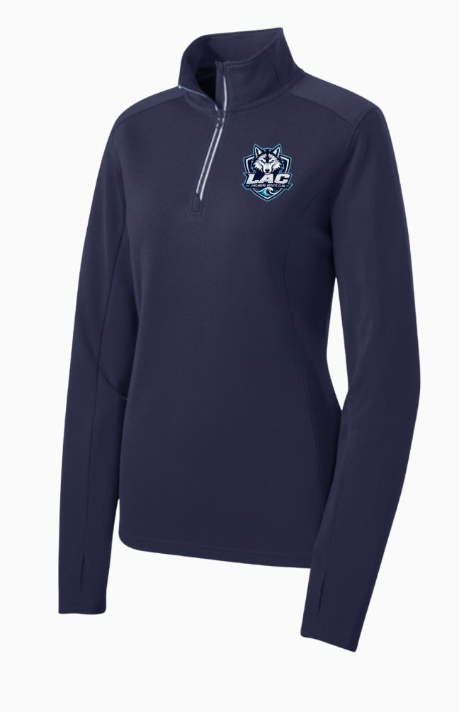 LAC Lynchburg Aquatic Club Embroidered Ladies Moisture Wicking 1/4 Zip Pull Over - Navy LAC Lynchburg Aquatic Club Embroidered Ladies Moisture Wicking 1/4 Zip Pull Over - Navy