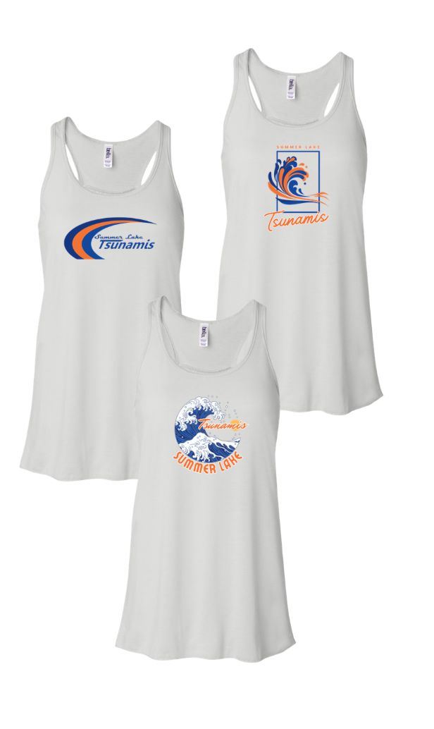 Summer Lake Tsunamis Ladies & Girls Racerback Tank - White - 3 Design Options Summer Lake Tsunamis Ladies & Girls Racerback Tank - White - 3 Design Options