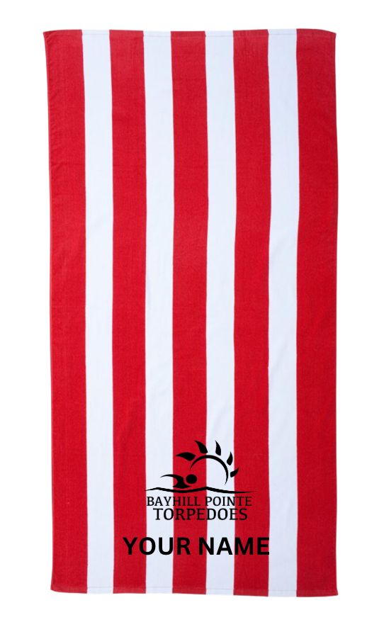 Bayhill Pointe Torpedoes Embroidered Beach Towel- Red Stripe