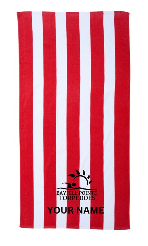 Bayhill Pointe Torpedoes Embroidered Beach Towel- Red Stripe