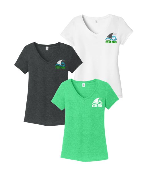 Foxcroft FAST Fins Team Ladies V-Neck Tee - Frost Black, Green Frost, White - LADIES