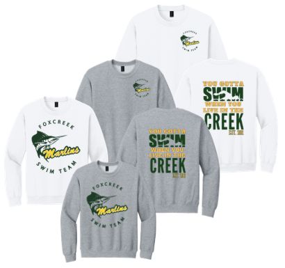 Foxcreek Marlins Crew Sweatshirt -  White or Sport Grey  - 2 Design Options