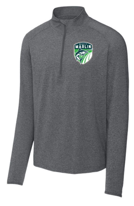 Smoketree Mighty Marlin Embroidered Mens 1/4 Zip Pull Over -  Charcoal Grey Heather - Adult