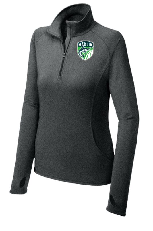 Smoketree Might Marlin Embroidered Ladies 1/4 Zip Pull Over -  Charcoal Grey Heather - Adult