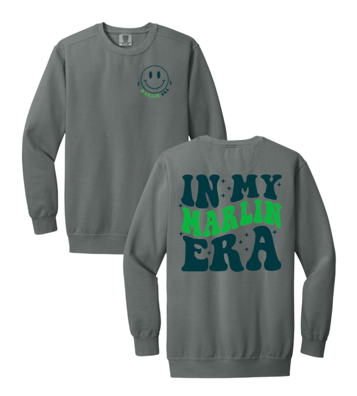 ​Foxcreek Marlins Crew Sweatshirt - COMFORT COLORS - Grey - 2 Design Options - Adult