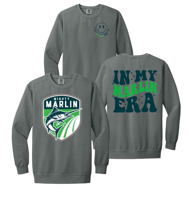 ​Foxcreek Marlins Crew Sweatshirt - COMFORT COLORS - Grey - 2 Design Options - Adult