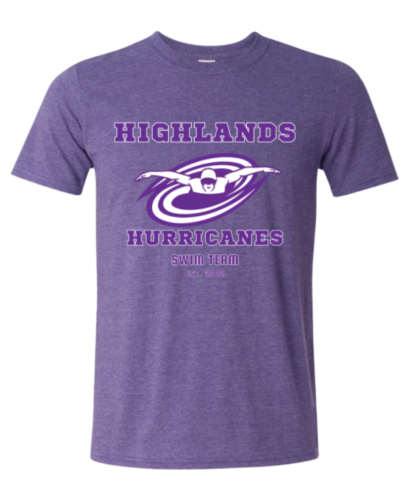 The Highlands Hurricanes Team T-Shirt - Heather Purple, Sport Grey, Charcoal, Black or White