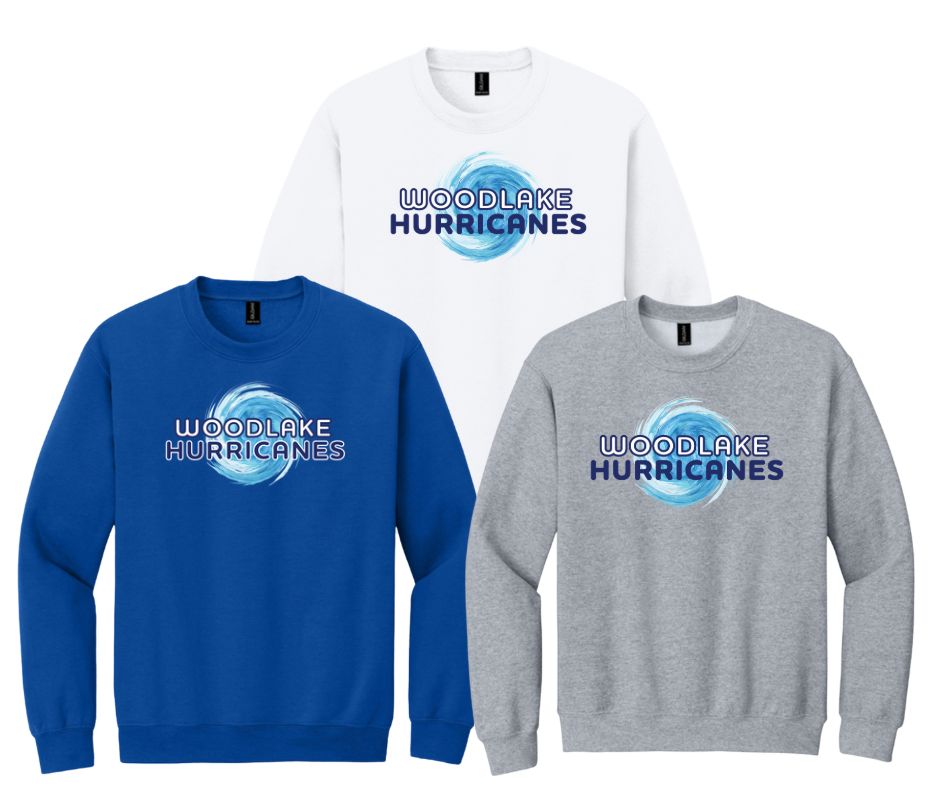 Woodlake Hurricanes Crew Sweatshirt -  White, Royal or Sport Grey