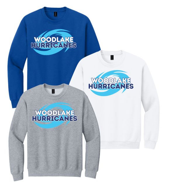 Woodlake Hurricanes Crew Sweatshirt - White, Royal or Sport Grey Woodlake Hurricanes Crew Sweatshirt - White, Royal or Sport Grey