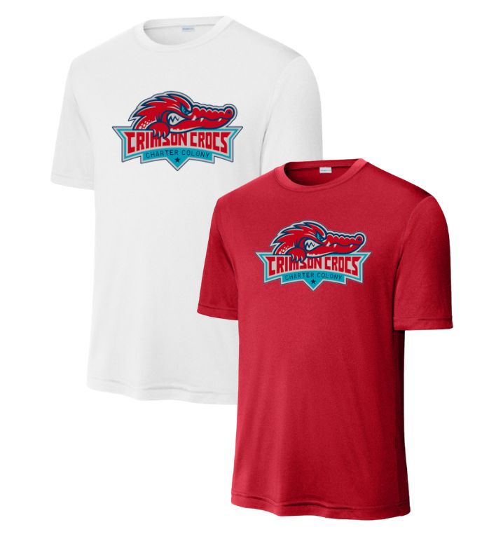 Charter Colony Crimson Crocs Moisture Wick Tee -White or Red -YOUTH