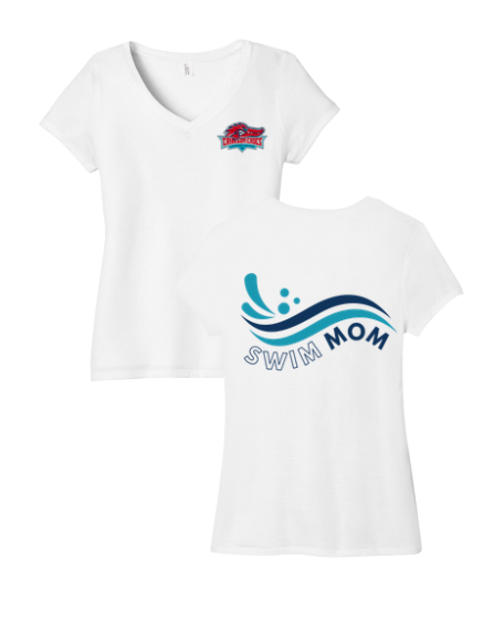 Charter Colony Crimson Crocs  Ladies V-Neck Tee - Red Frost or White - SWIM MOM - Adult