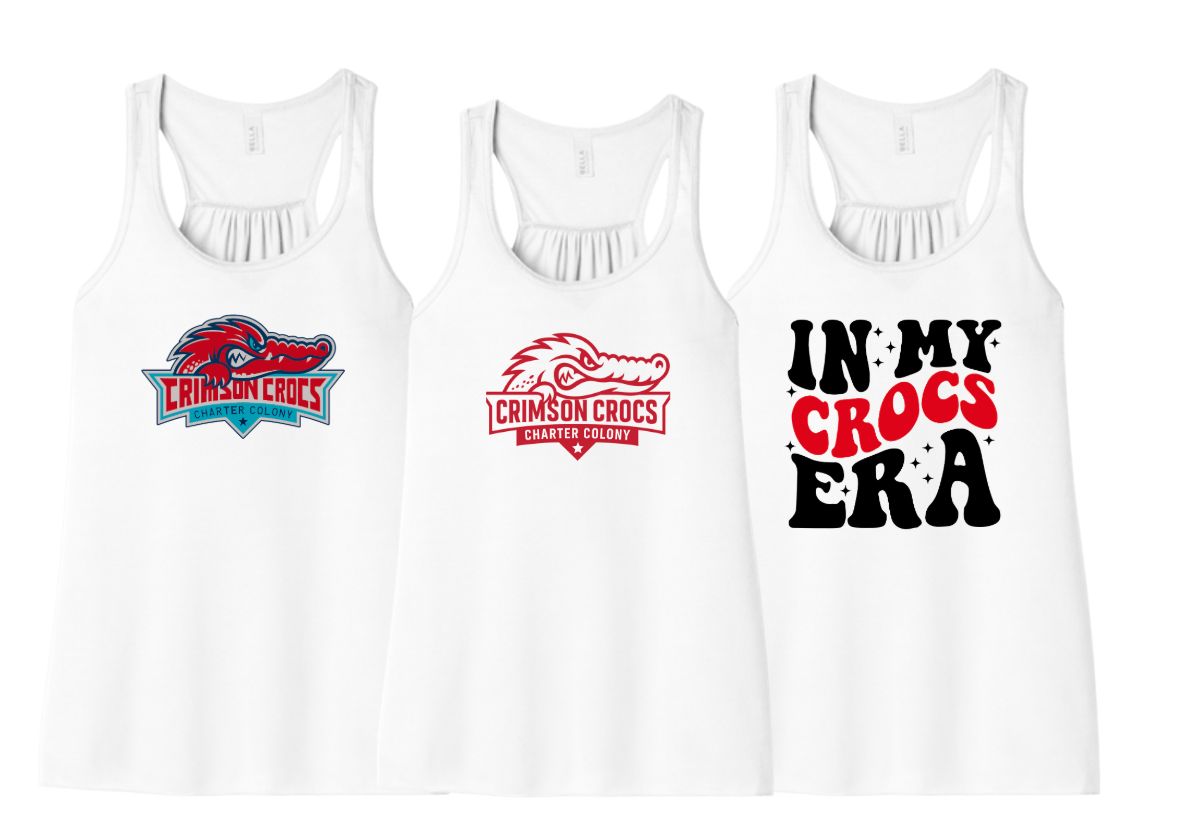 ​Charter Colony Crimson Crocs Team GIRLS Flowy Racerback Tank - White - YOUTH Sizing