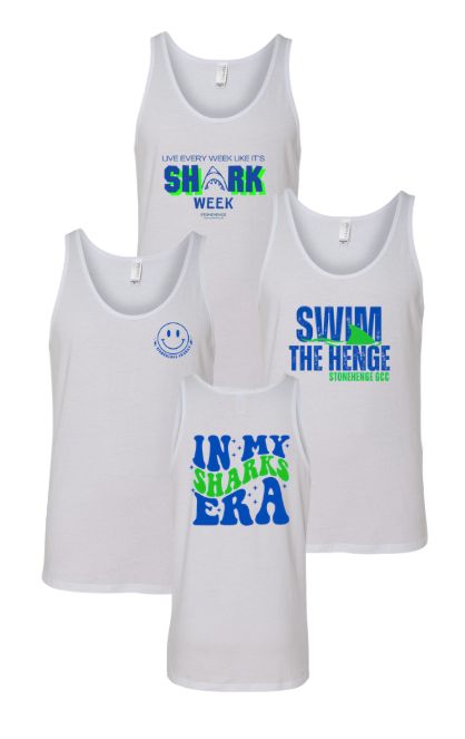 Stonehenge Sharks Unisex Jersey Tank Top - White - 3 Design Options - Youth & Adult Sizes Stonehenge Sharks Unisex Jersey Tank Top - White - 3 Design Options - Youth & Adult Sizes