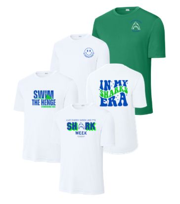 Stonehenge Sharks Moisture Wick Tee - White or Kelly Green - 4 Design Options - YOUTH