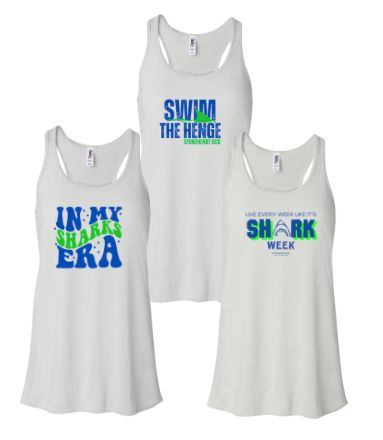 Stonehenge Sharks LADIES & GIRLS Racerback Tank - White - 3 Design Options - Adult & Youth