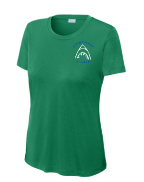Stonehenge Sharks Custom Team LADIES Moisture Wick Tee - Kelly Green or White - 3 Designs - Adult