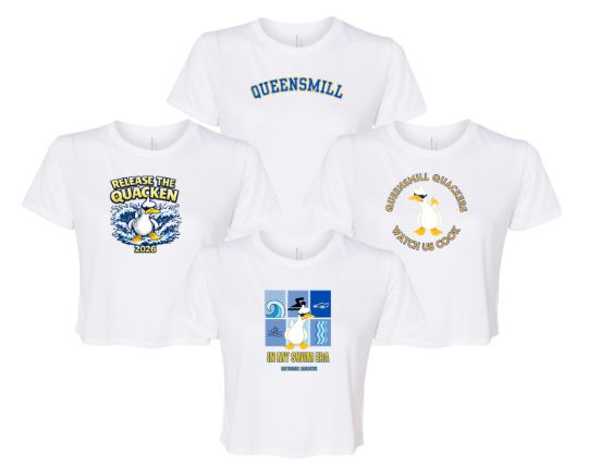 Queensmill Quackers Ladies Flowy Crop Tee - White - 4 Design Options