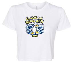 Queensmill Quackers Ladies Flowy Crop Tee - White - 2 Design Options - Adult