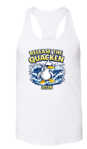 Queensmill Quackers LADIES & GIRLS Flowy Racerback Tank - White - 2 Design Options - Adult & Youth Sizes