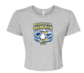 Queensmill Quackers Ladies Flowy Crop Tee - Athletic Heather - 2 Design Options - Adult