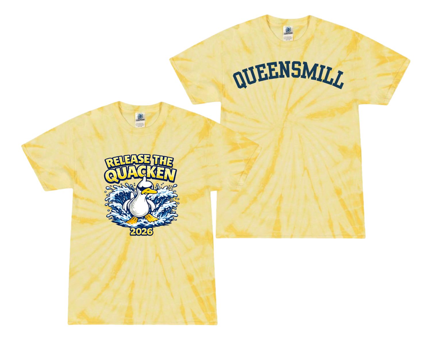Queensmill Quackers Tie Dye Tee T-Shirt - Yellow - 2 Design Options - Adult & Youth Sizes Queensmill Quackers Tie Dye Tee T-Shirt - Yellow - 2 Design Options - Adult & Youth Sizes