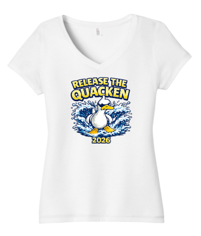 Queensmill Quackers Ladies V-Neck Tee -White - 2 Design Options - Adult