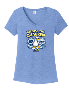 Queensmill Quackers Ladies V-Neck Tee -Maritime Frost- 2 Design Options - Adult