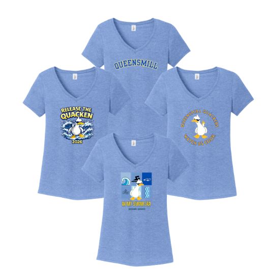 Queensmill Quackers Ladies V-Neck Tee -Maritime Frost- 4 Design Options - Adult