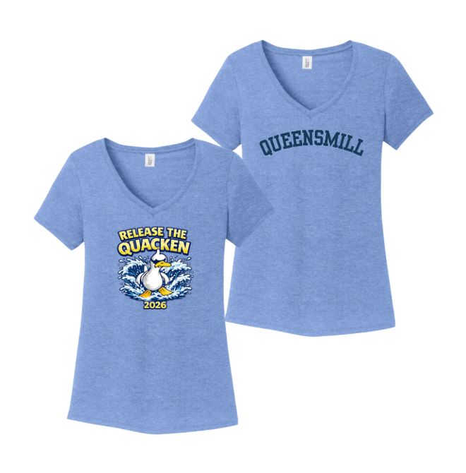 Queensmill Quackers Ladies V-Neck Tee -Maritime Frost- 2 Design Options - Adult