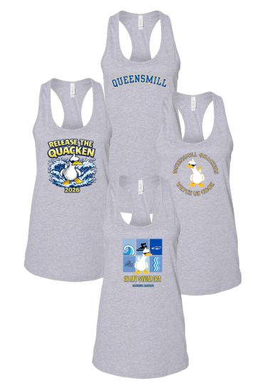 Queensmill Quackers LADIES & GIRLS Flowy Racerback Tank - Athletic Heather - 4 Design Options - Adult & Youth Sizes