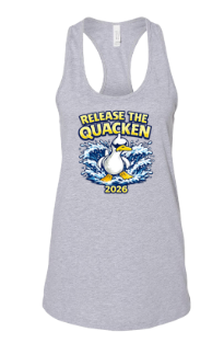 Queensmill Quackers LADIES & GIRLS Flowy Racerback Tank - Athletic Heather - 2 Design Options - Adult & Youth Sizes