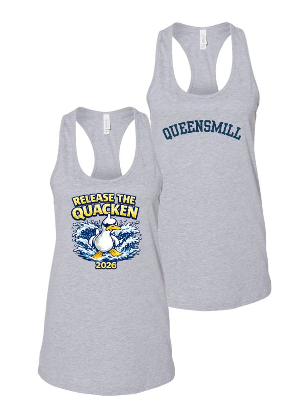 Queensmill Quackers LADIES & GIRLS Flowy Racerback Tank - Athletic Heather - 2 Design Options - Adult & Youth Sizes