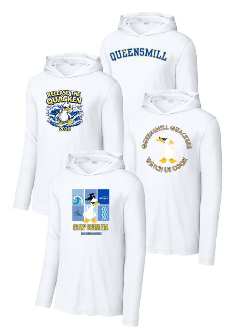 ​Queensmill Quackers UV Pro Long Sleeve Hoodie Tee - White - 4 Design Options - Adult