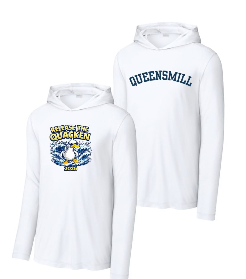 ​Queensmill Quackers UV Pro Long Sleeve Hoodie Tee - White - 2 Design Options - Adult