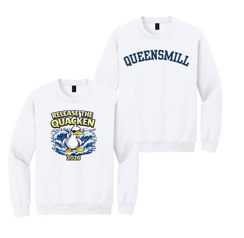 Queensmill Quackers Crew Sweatshirt - White -  2 Designs - Adult & Youth Sizes