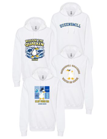 Queensmill Quackers Hoodie Sweatshirt - White - 4 Design Options