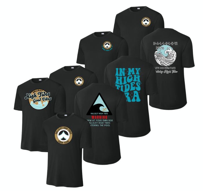 ​Hallsley High Tides Team MENS Moisture Wick Tee -Black - 5 Design Options - Adult ​Hallsley High Tides Team MENS Moisture Wick Tee -Black - 5 Design Options - Adult