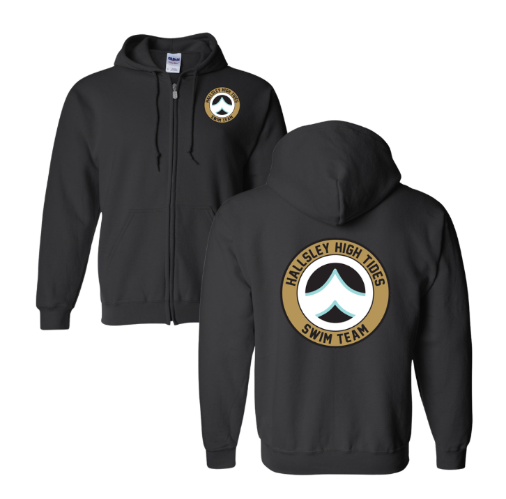 Hallsley High Tides Custom Team YOUTH & ADULT ZIP UP Hoodie Sweatshirt - BLACK - 5 Design Options - YOUTH & ADULT Sizes