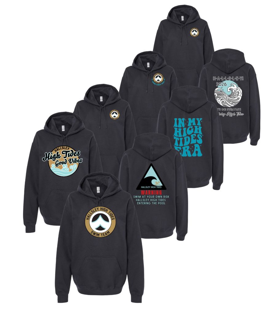 Hallsley High Tides Team Hoodie Sweatshirt - Black - 5 Design Options - Youth & Adult Sizes