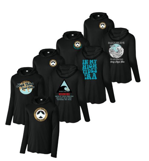 Hallsley High Tides  UV Pro Long Sleeve Hoodie Tee - Black - 5 Design Options - Adult