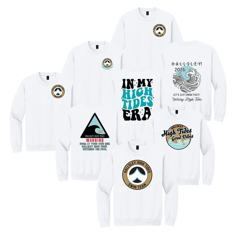 Hallsley High Tides Crew Sweatshirt - White - 5 Design Options - Youth & Adult Sizes Hallsley High Tides Crew Sweatshirt - White - 5 Design Options - Youth & Adult Sizes
