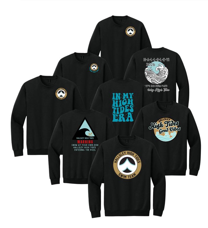Hallsley High Tides Crew Sweatshirt - Black - 5 Design Options - Youth & Adult Sizes Hallsley High Tides Crew Sweatshirt - Black - 5 Design Options - Youth & Adult Sizes