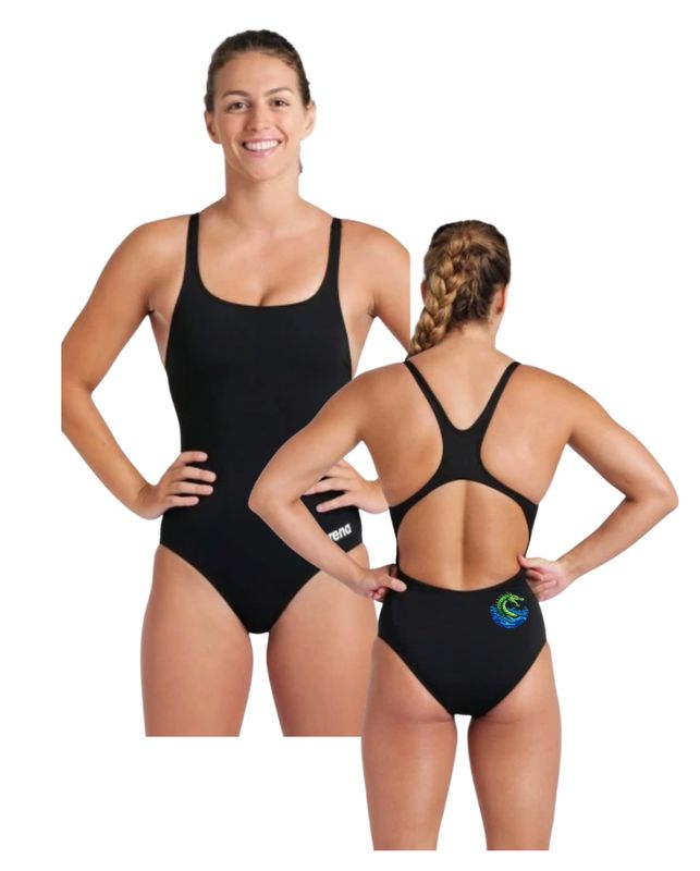 Magnolia Green Sea Dragons  Arena Solid Black Thick Strap Suit with Logo - Pro Back
