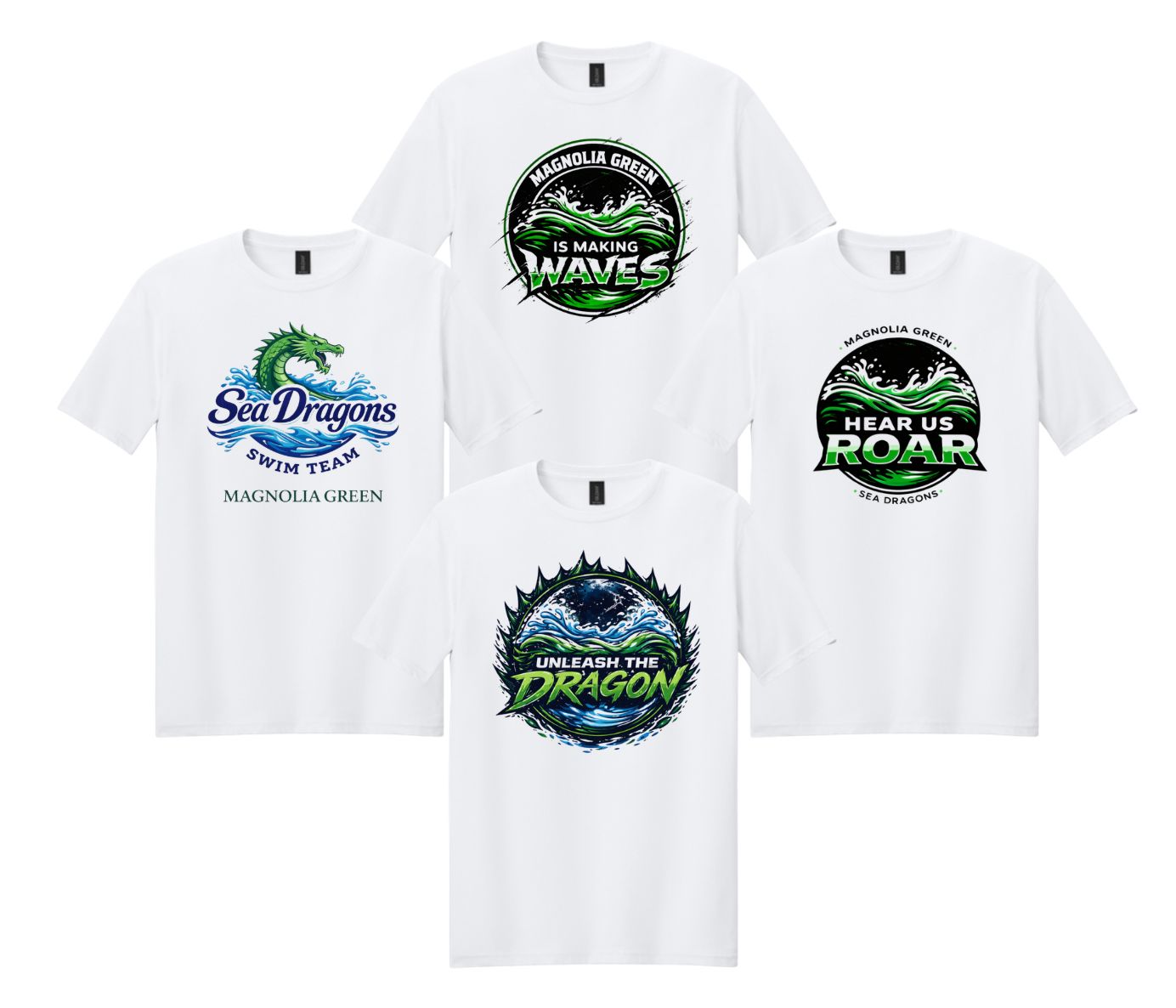 Magnolia Green Sea Dragons T-Shirt - White - 4 Design Options - Youth and Adult Sizes