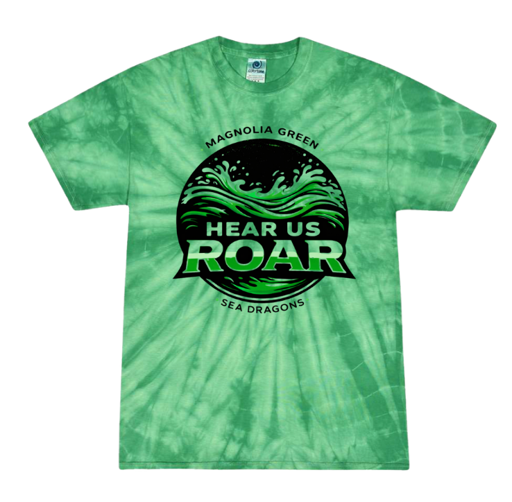 Magnolia Green Sea Dragons Tie Dyed T-Shirt - Spider Kelly or Spider Black- 4 Design Options - Youth & Adult Sizes